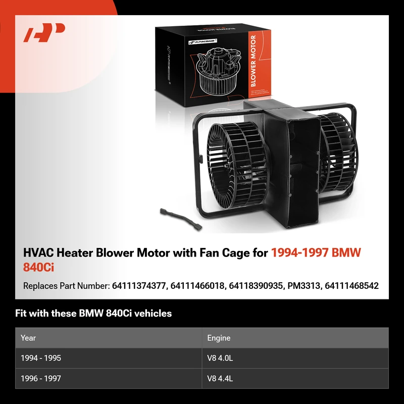 HVAC Heater Blower Motor with Fan Cage for 1994-1997 BMW 840Ci