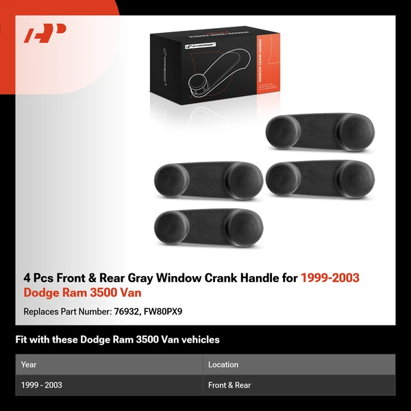 4 Pcs Front & Rear Gray Window Crank Handle for 1999-2003 Dodge Ram 3500 Van