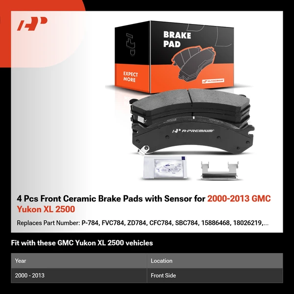 4 Pcs Front Ceramic Brake Pads with Sensor for 2000-2013 GMC Yukon XL 2500