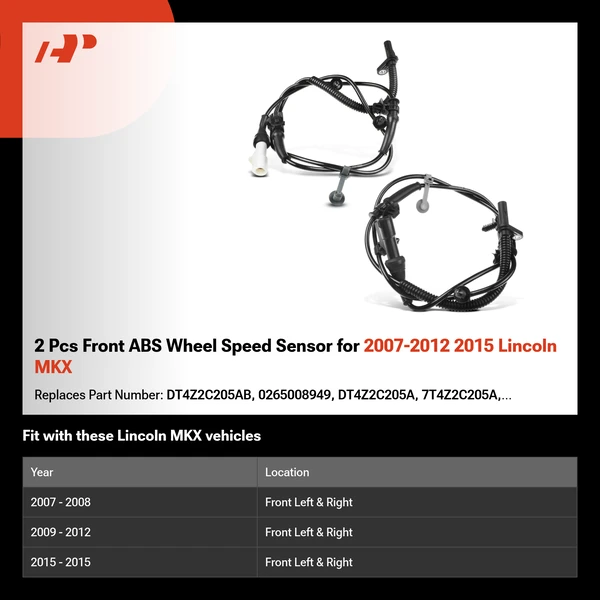 2 Pcs Front ABS Wheel Speed Sensor for 2007-2012 2015 Lincoln MKX