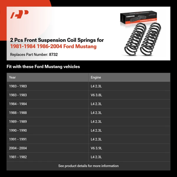 2 Pcs Front Suspension Coil Springs for 1981-1984 1986-2004 Ford Mustang