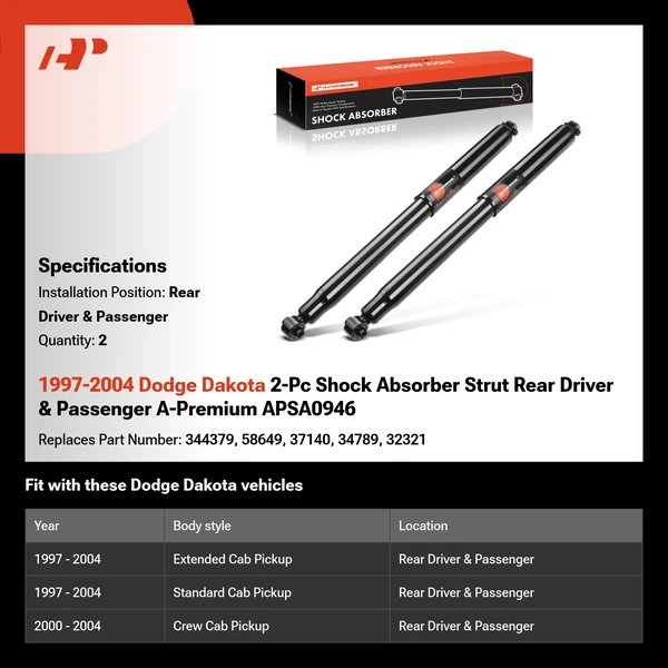 1997-2004 Dodge Dakota 2-Pc Shock Absorber Strut Rear Driver & Passenger A-Premium APSA0946