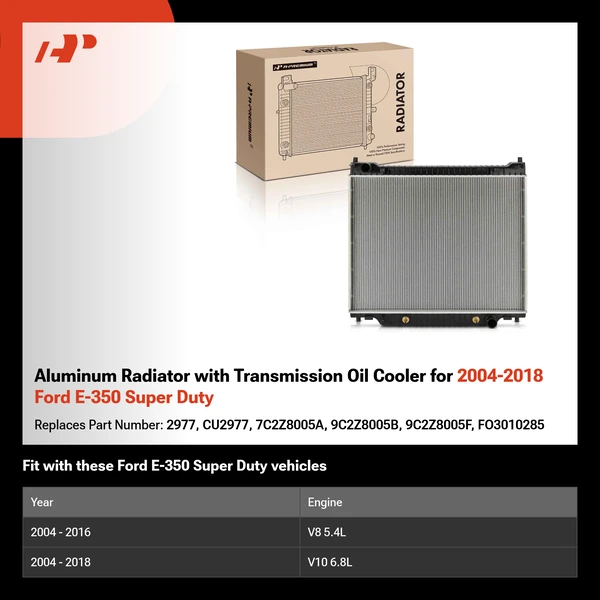 Aluminum Radiator with Transmission Oil Cooler for 2004-2018 Ford E-350 Super Duty