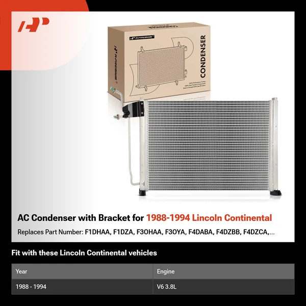AC Condenser with Bracket for 1988-1994 Lincoln Continental