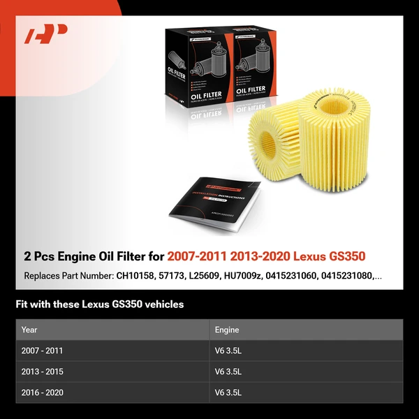2 Pcs Engine Oil Filter for 2007-2011 2013-2020 Lexus GS350