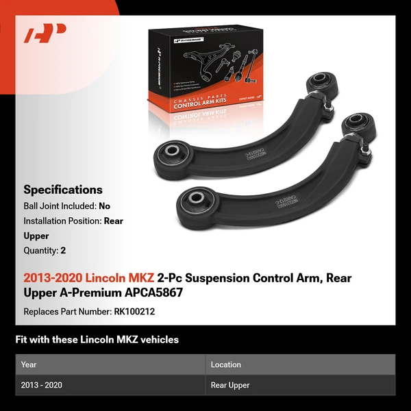 2013-2020 Lincoln MKZ 2-Pc Suspension Control Arm, Rear Upper A-Premium APCA5867