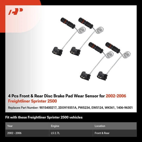 4 Pcs Front & Rear Disc Brake Pad Wear Sensor for 2002-2006 Freightliner Sprinter 2500