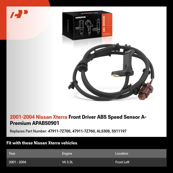 2001-2004 Nissan Xterra Front Driver ABS Speed Sensor A-Premium APABS0901
