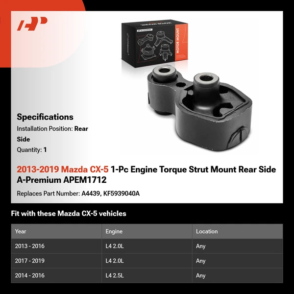 2013-2019 Mazda CX-5 1-Pc Engine Torque Strut Mount Rear Side A-Premium APEM1712