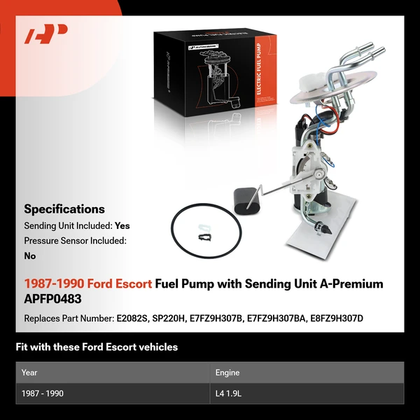 1987-1990 Ford Escort Fuel Pump with Sending Unit A-Premium APFP0483