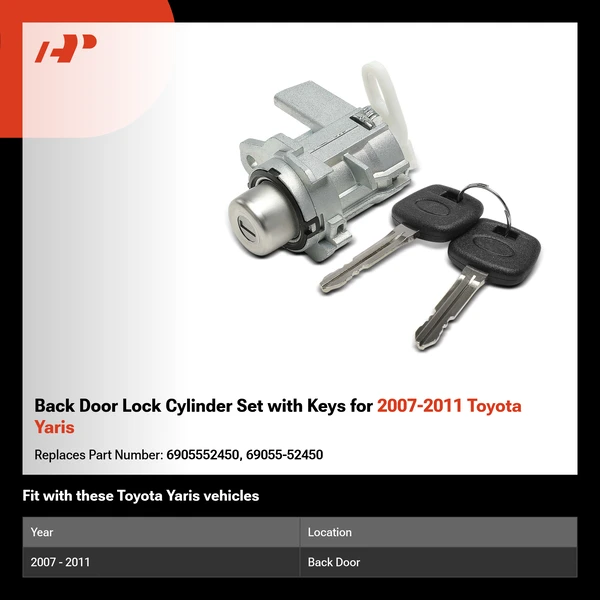Back Door Lock Cylinder Set with Keys for 2007-2011 Toyota Yaris