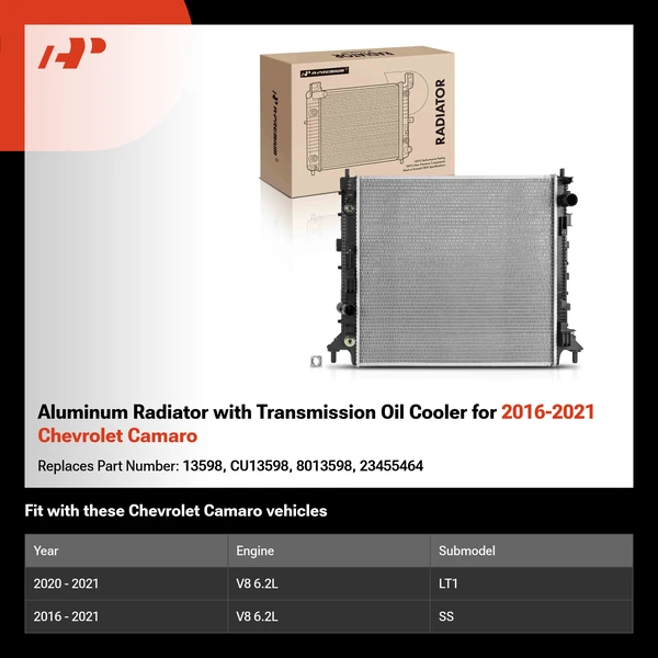 Aluminum Radiator with Transmission Oil Cooler for 2016-2021 Chevrolet Camaro