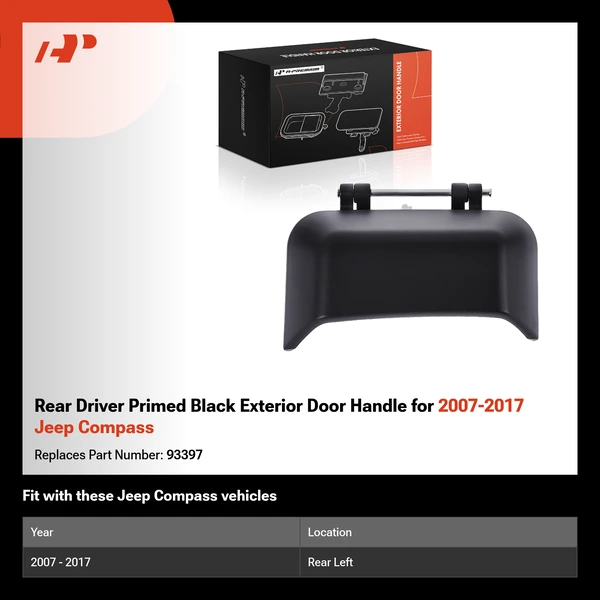 Rear Driver Primed Black Exterior Door Handle for 2007-2017 Jeep Compass