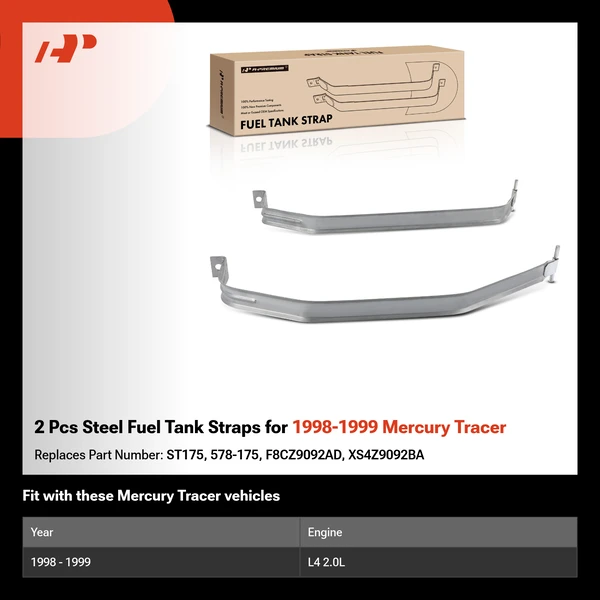 2 Pcs Steel Fuel Tank Straps for 1998-1999 Mercury Tracer