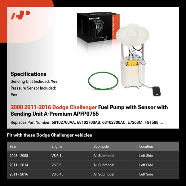 2008 2011-2016 Dodge Challenger Fuel Pump with Sensor with Sending Unit A-Premium APFP0755
