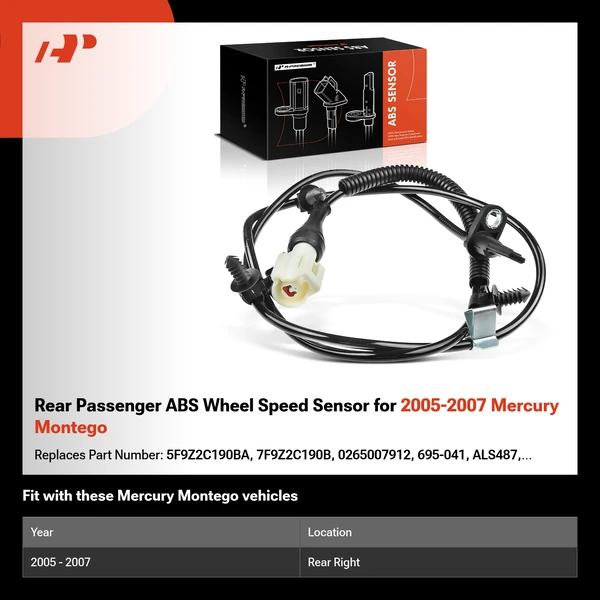 Rear Passenger ABS Wheel Speed Sensor for 2005-2007 Mercury Montego