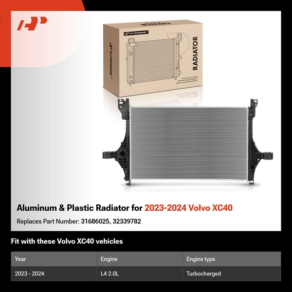Aluminum & Plastic Radiator for 2023-2024 Volvo XC40