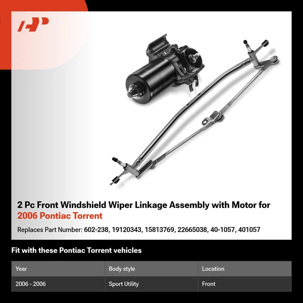 2 Pc Front Windshield Wiper Linkage Assembly with Motor for 2006 Pontiac Torrent