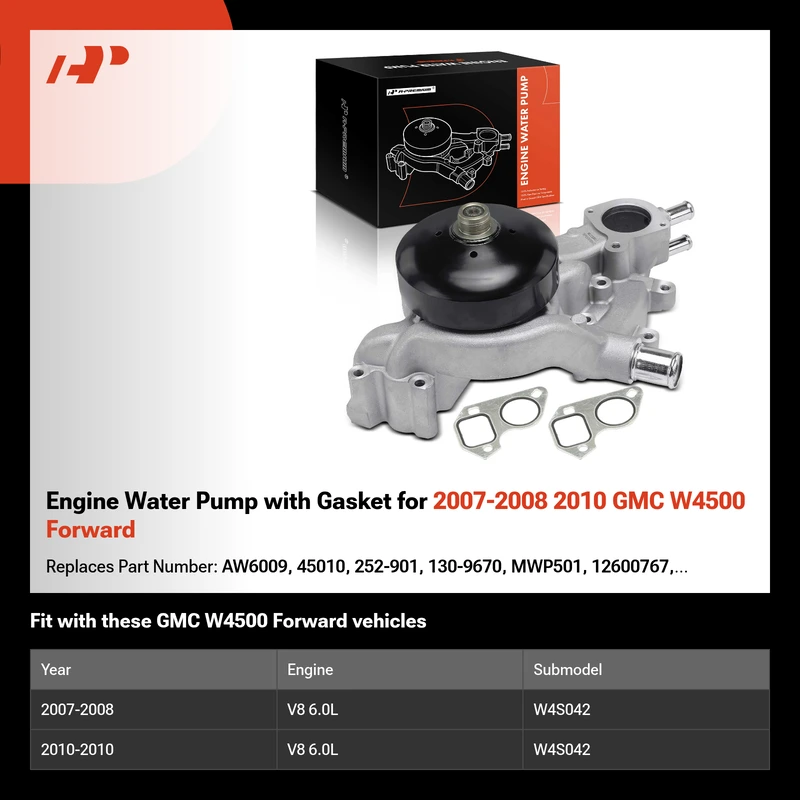Engine Water Pump with Gasket for 2007-2008 2010 GMC W4500 Forward