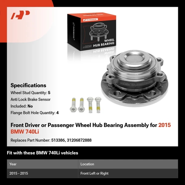 Front Driver or Passenger Wheel Hub Bearing Assembly for 2015 BMW 740Li
