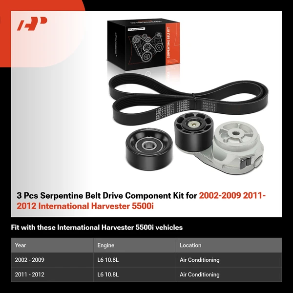 3 Pcs Serpentine Belt Drive Component Kit for 2002-2009 2011-2012 International Harvester 5500i
