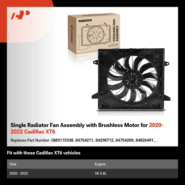 Single Radiator Fan Assembly with Brushless Motor for 2020-2022 Cadillac XT6