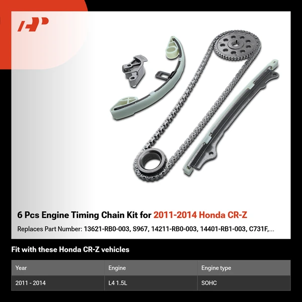 6 Pcs Engine Timing Chain Kit for 2011-2014 Honda CR-Z