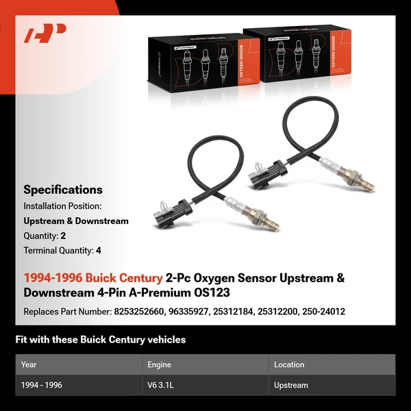 1994-1996 Buick Century 2-Pc Oxygen Sensor Upstream & Downstream 4-Pin A-Premium OS123