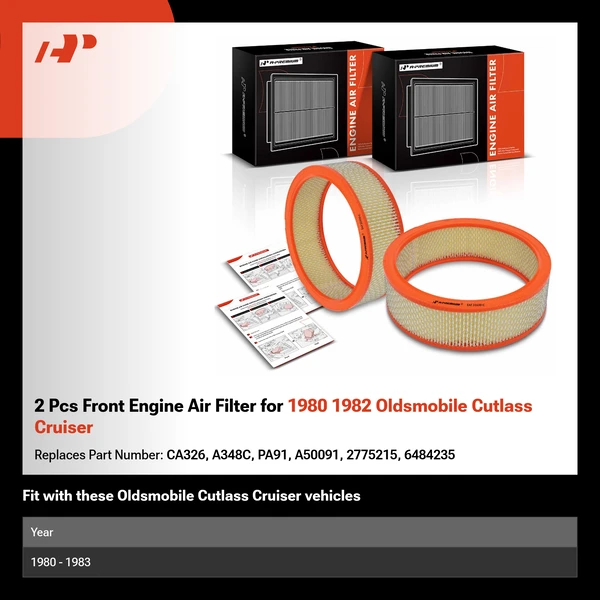 2 Pcs Front Engine Air Filter for 1980 1982 Oldsmobile Cutlass Cruiser