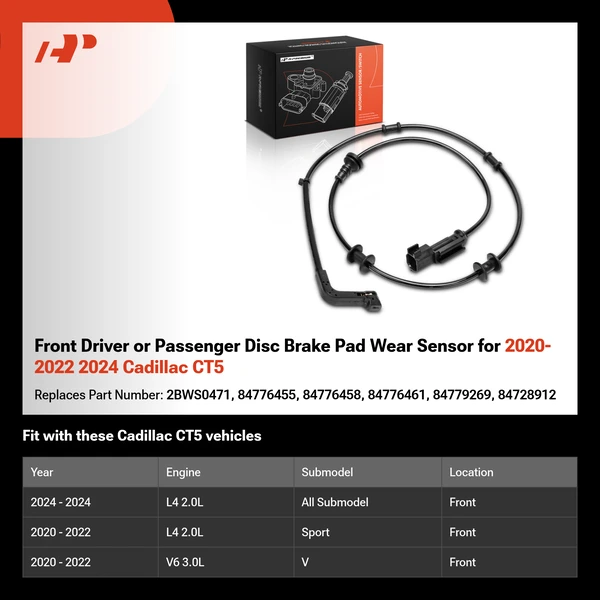 Front Driver or Passenger Disc Brake Pad Wear Sensor for 2020-2022 2024 Cadillac CT5