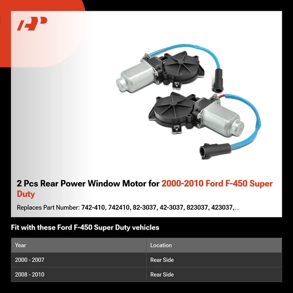2 Pcs Rear Power Window Motor for 2000-2010 Ford F-450 Super Duty