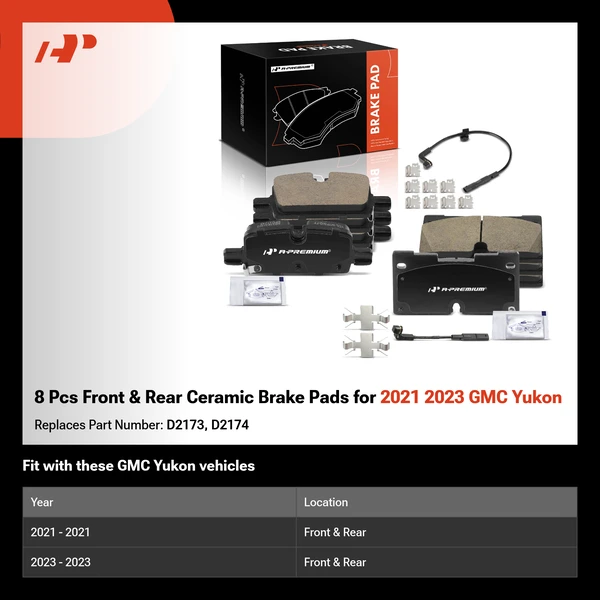 8 Pcs Front & Rear Ceramic Brake Pads for 2021 2023 GMC Yukon
