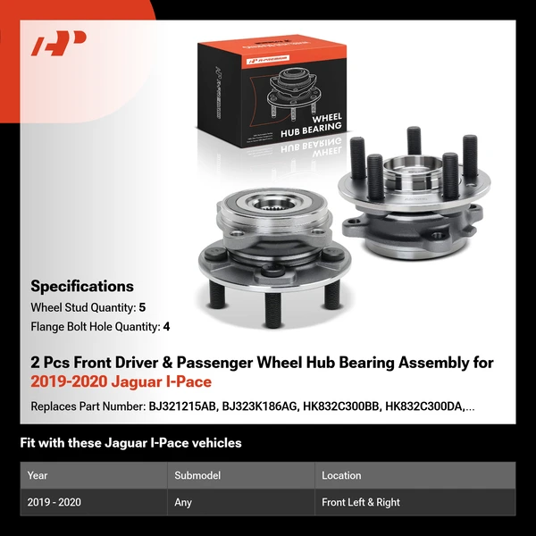 2 Pcs Front Driver & Passenger Wheel Hub Bearing Assembly for 2019-2020 Jaguar I-Pace