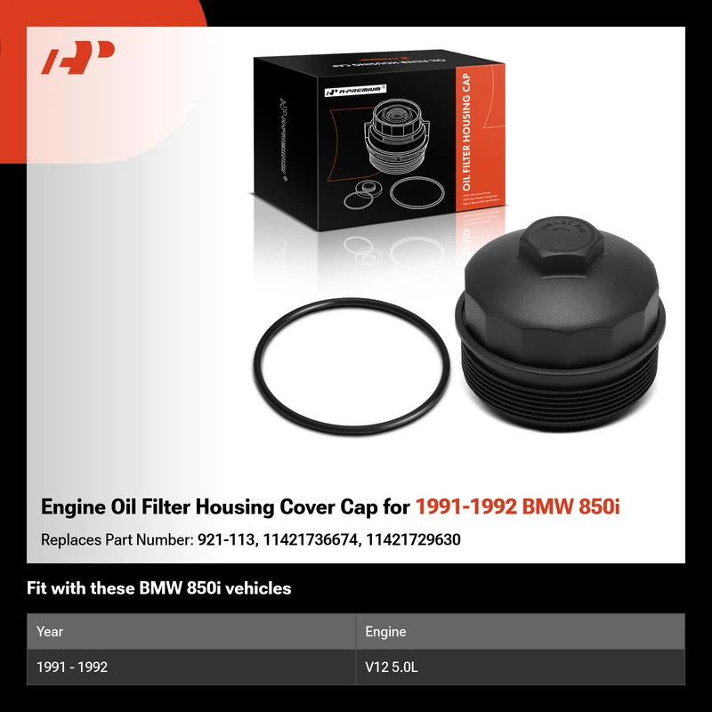 Engine Oil Filter Housing Cover Cap for 1991-1992 BMW 850i