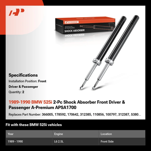 1989-1990 BMW 525i 2-Pc Shock Absorber Front Driver & Passenger A-Premium APSA1700