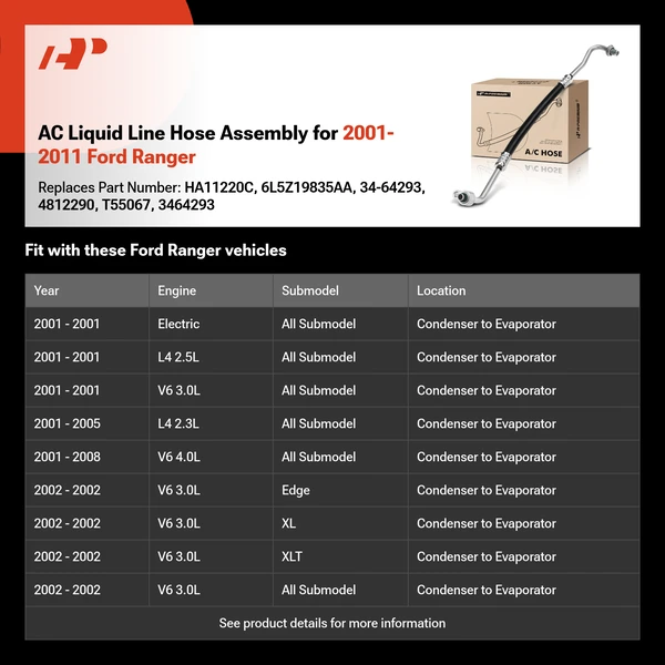 AC Liquid Line Hose Assembly for 2001-2011 Ford Ranger