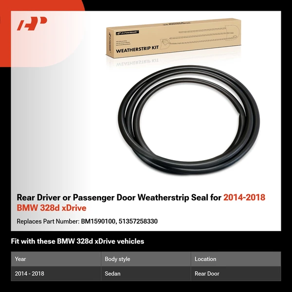 Rear Driver or Passenger Door Weatherstrip Seal for 2014-2018 BMW 328d xDrive