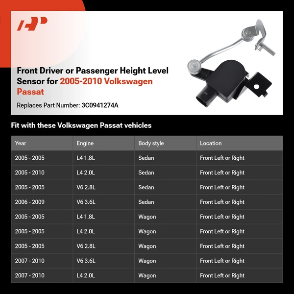Front Driver or Passenger Height Level Sensor for 2005-2010 Volkswagen Passat