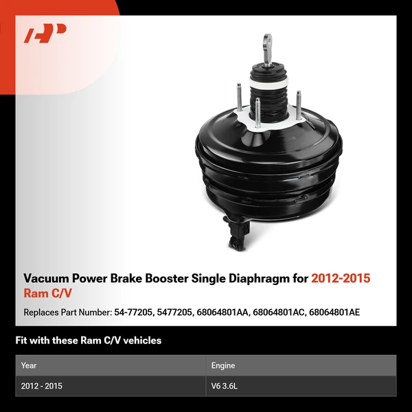 Vacuum Power Brake Booster Single Diaphragm for 2012-2015 Ram C/V