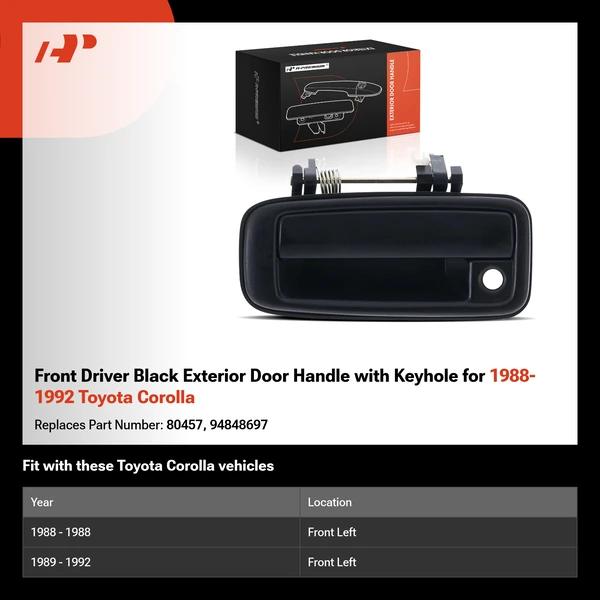 Front Driver Black Exterior Door Handle with Keyhole for 1988-1992 Toyota Corolla