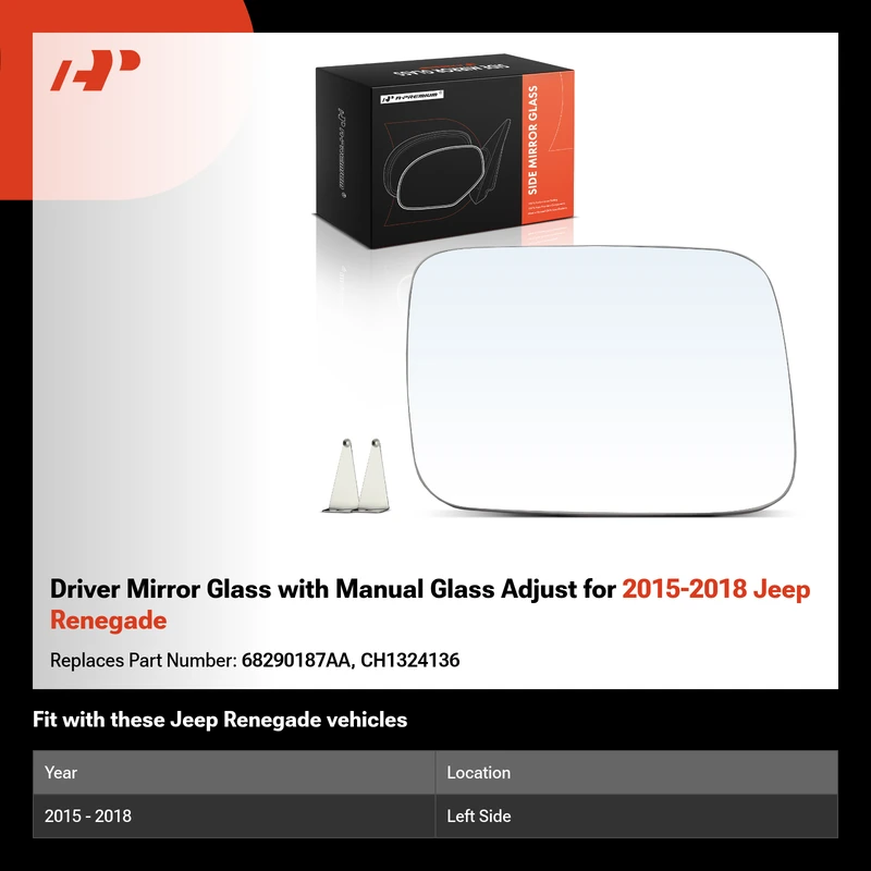 Driver Mirror Glass with Manual Glass Adjust for 2015-2018 Jeep Renegade