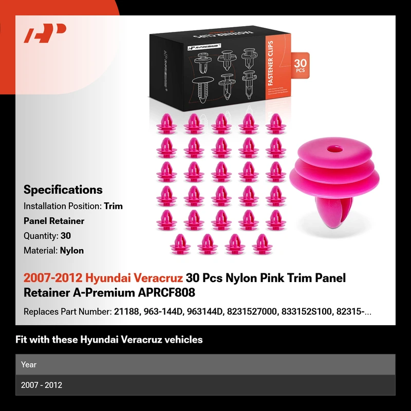2007-2012 Hyundai Veracruz 30 Pcs Nylon Pink Trim Panel Retainer A-Premium APRCF808
