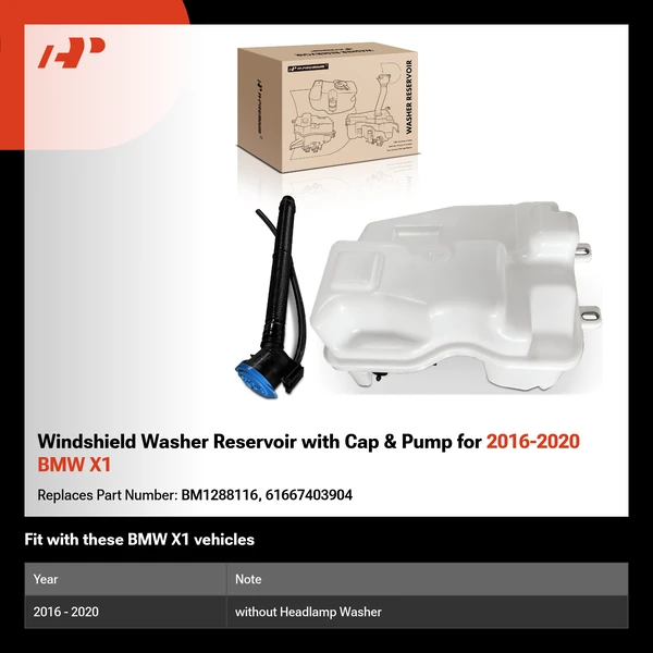 Windshield Washer Reservoir with Cap & Pump for 2016-2020 BMW X1