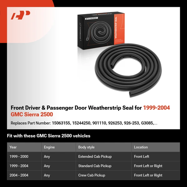 Front Driver & Passenger Door Weatherstrip Seal for 1999-2004 GMC Sierra 2500