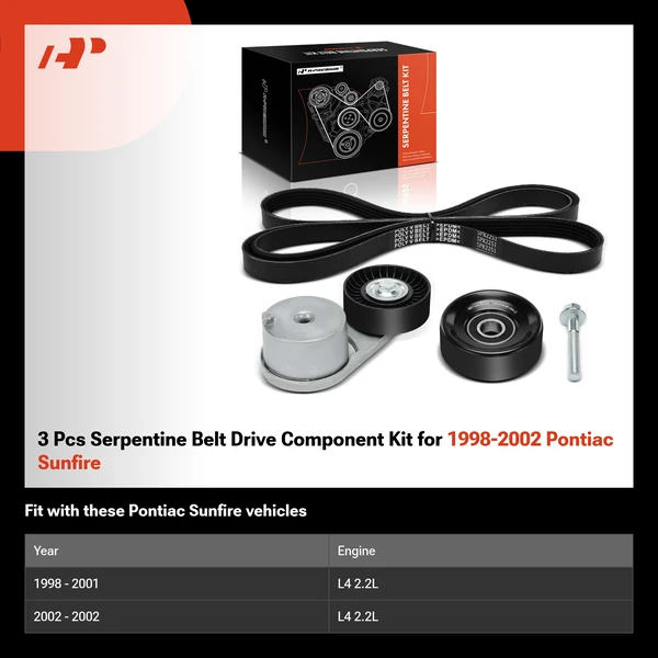 3 Pcs Serpentine Belt Drive Component Kit for 1998-2002 Pontiac Sunfire