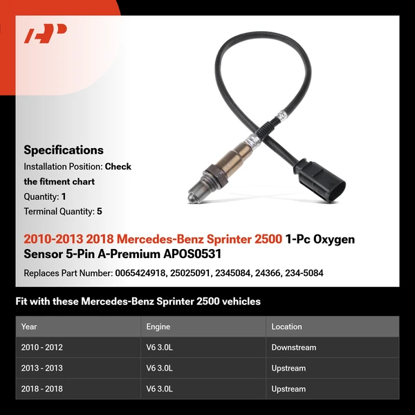 2010-2013 2018 Mercedes-Benz Sprinter 2500 1-Pc Oxygen Sensor 5-Pin A-Premium APOS0531