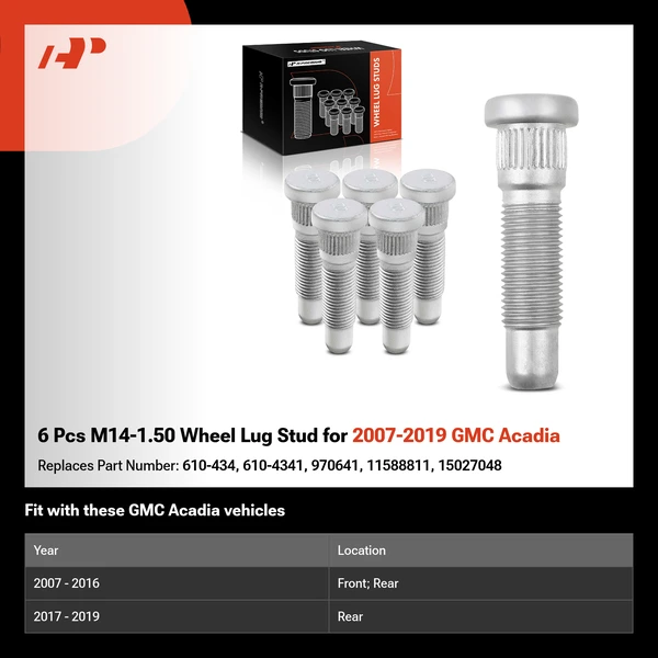 6 Pcs M14-1.50 Wheel Lug Stud for 2007-2019 GMC Acadia