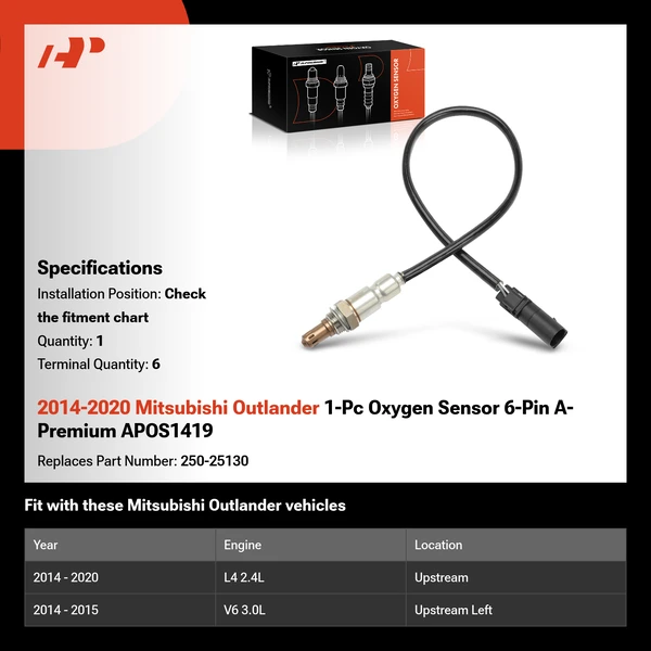 2014-2020 Mitsubishi Outlander 1-Pc Oxygen Sensor 6-Pin A-Premium APOS1419