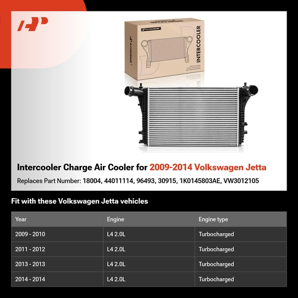 Intercooler Charge Air Cooler for 2009-2014 Volkswagen Jetta