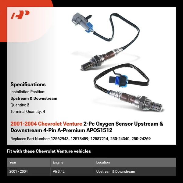 2001-2004 Chevrolet Venture 2-Pc Oxygen Sensor Upstream & Downstream 4-Pin A-Premium APOS1512